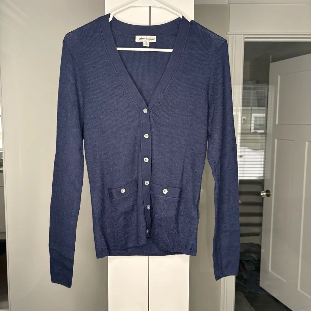 J. Crew Cashmere-silk Blend Cardigan Sweater Navy Blue